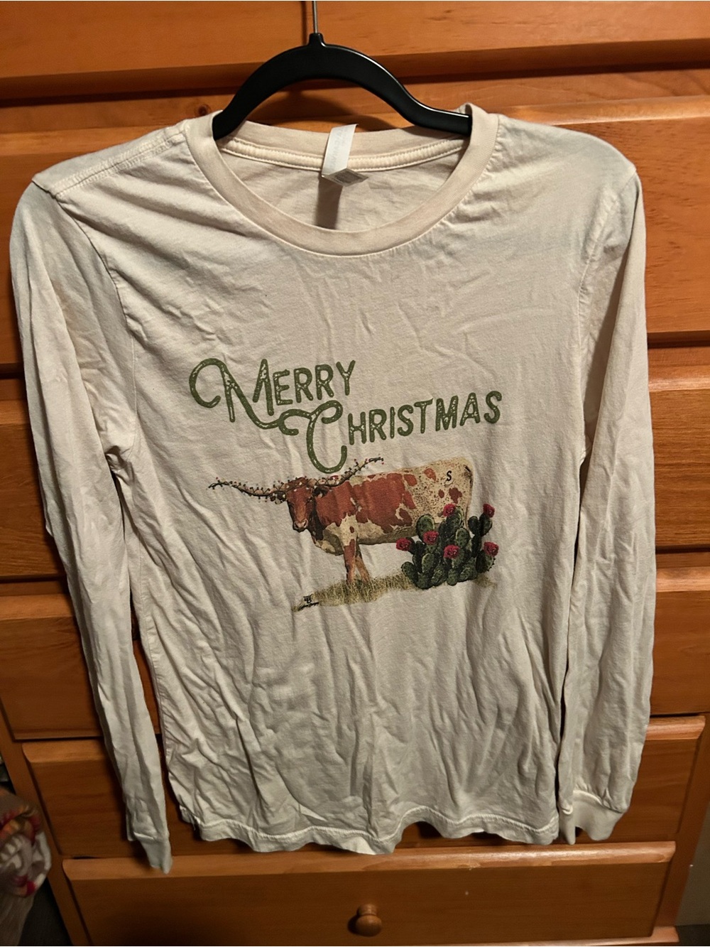 Longhorn Merry Christmas Long-Sleeve Tee Women’s Small or Kids Large